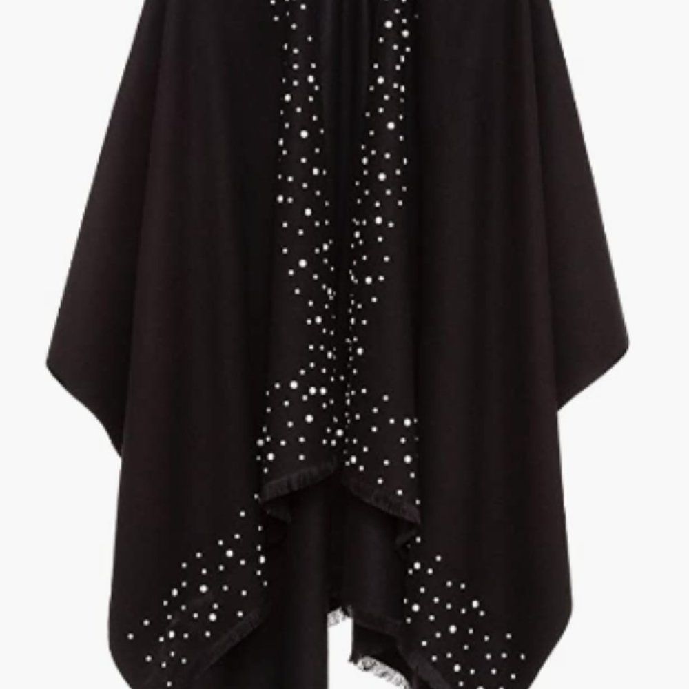 Melifluos Designed Black Pearl Ruana Cloak Cape One Size